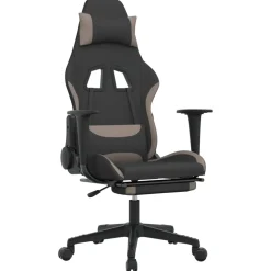 vidaXL Massage gamestoel met voetensteun stof zwart en taupe