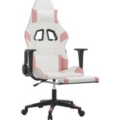 vidaXL Massage gamestoel met voetensteun kunstleer wit en roze