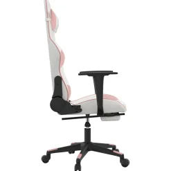 vidaXL Massage gamestoel met voetensteun kunstleer wit en roze
