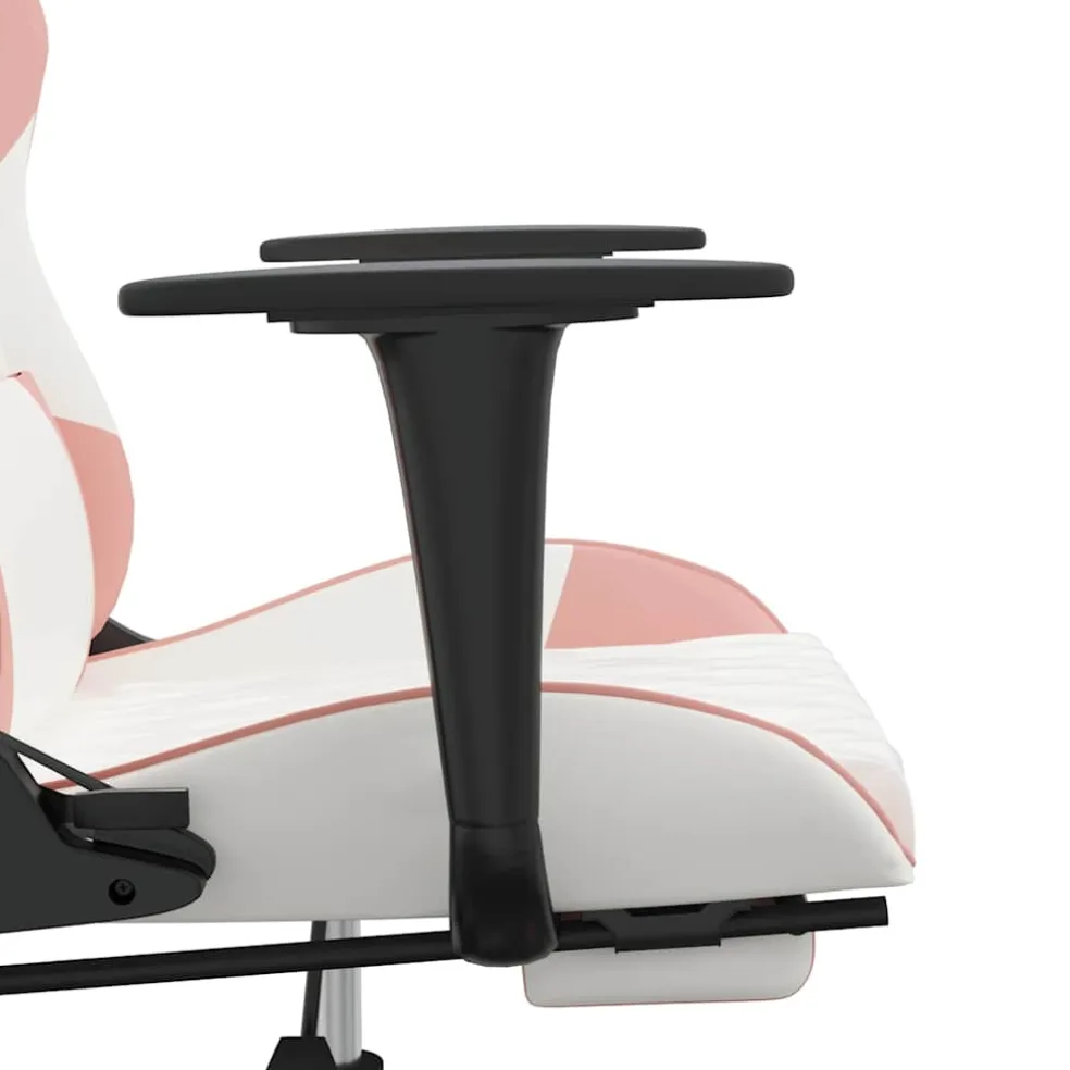 vidaXL Massage gamestoel met voetensteun kunstleer wit en roze