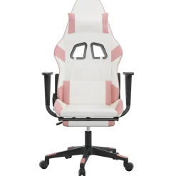 vidaXL Massage gamestoel met voetensteun kunstleer wit en roze