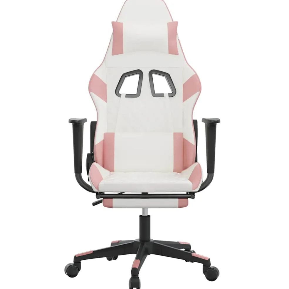 vidaXL Massage gamestoel met voetensteun kunstleer wit en roze