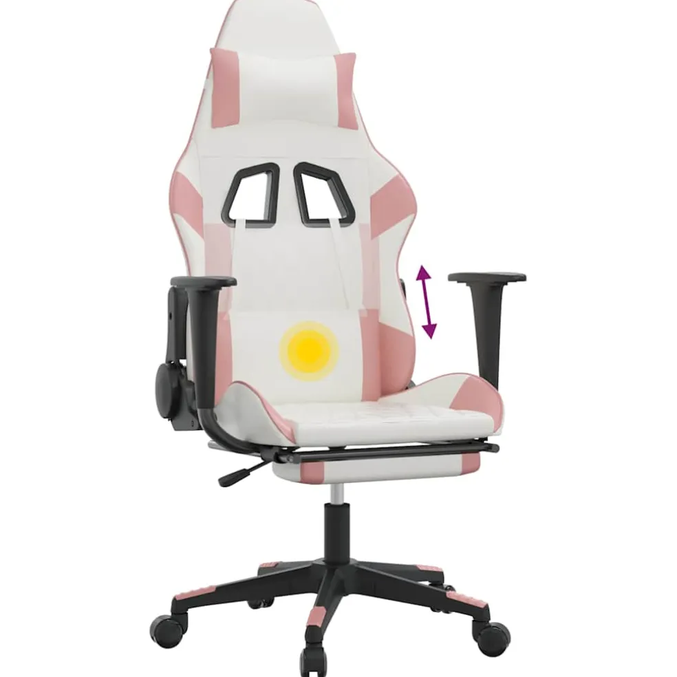 vidaXL Massage gamestoel met voetensteun kunstleer wit en roze