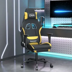vidaXL Massage gamestoel met voetensteun stof zwart en geel