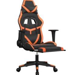vidaXL Massage gamestoel met voetensteun kunstleer zwart en oranje