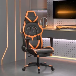 vidaXL Massage gamestoel met voetensteun kunstleer zwart en oranje