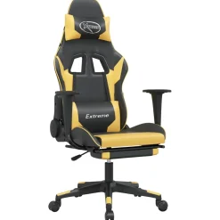 vidaXL Massage gamestoel met voetensteun kunstleer zwart/goudkleurig