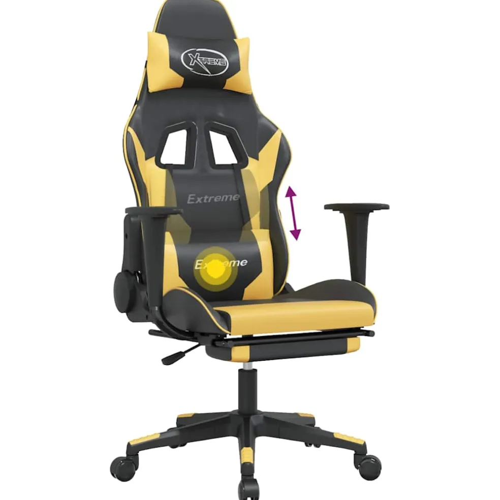 vidaXL Massage gamestoel met voetensteun kunstleer zwart/goudkleurig