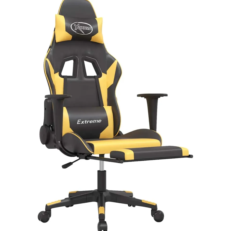 vidaXL Massage gamestoel met voetensteun kunstleer zwart/goudkleurig