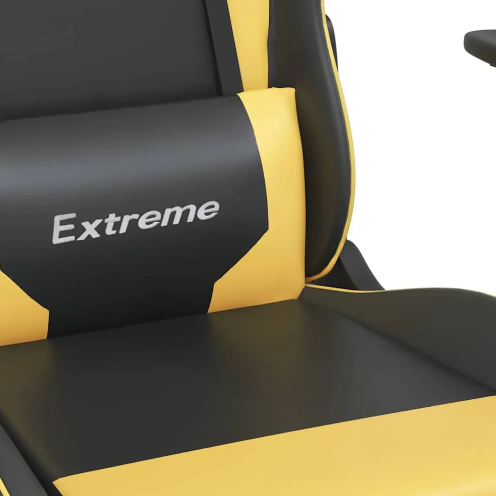 vidaXL Massage gamestoel met voetensteun kunstleer zwart/goudkleurig