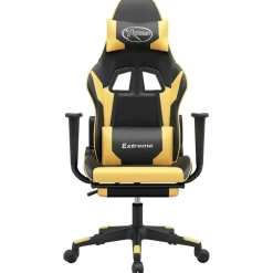 vidaXL Massage gamestoel met voetensteun kunstleer zwart/goudkleurig