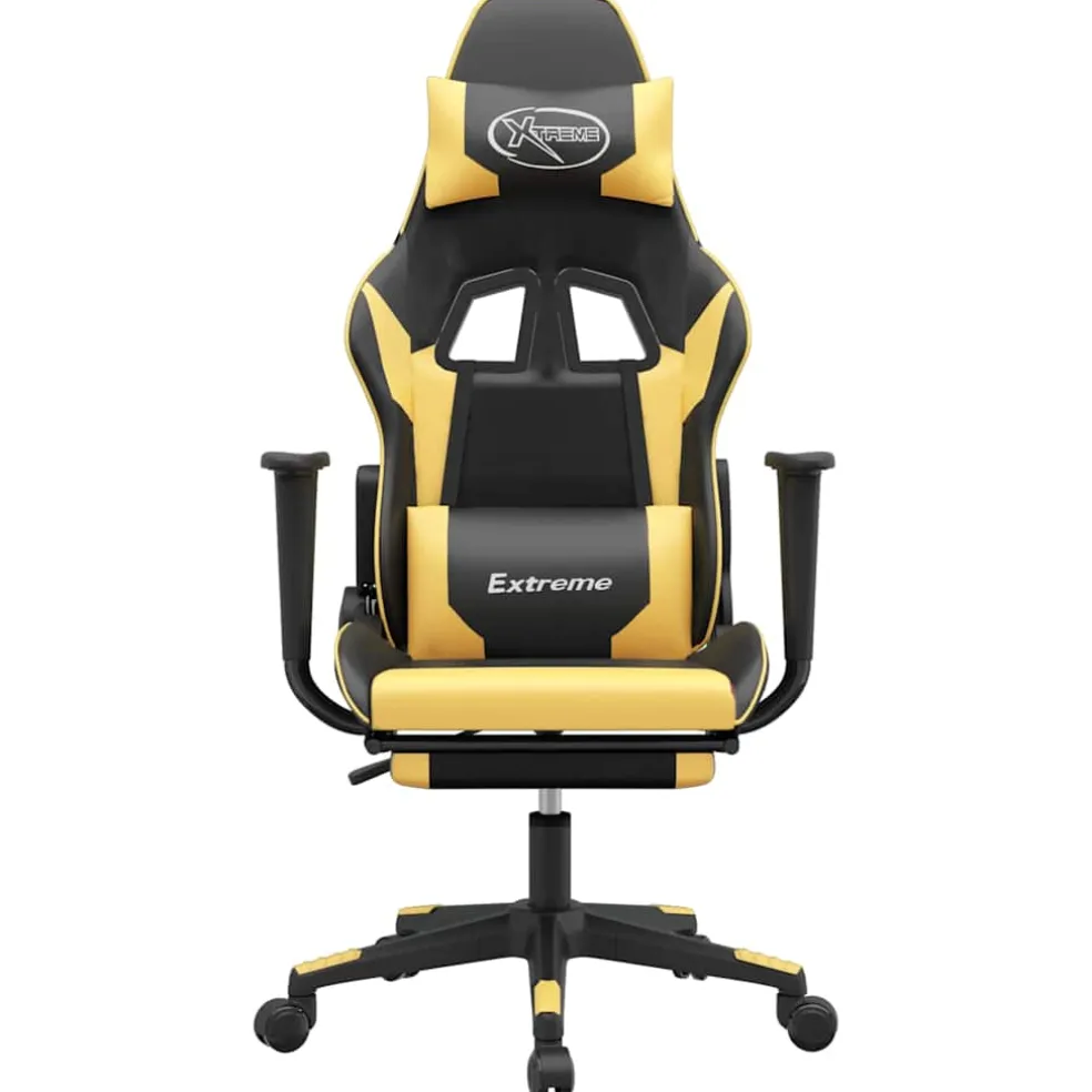 vidaXL Massage gamestoel met voetensteun kunstleer zwart/goudkleurig