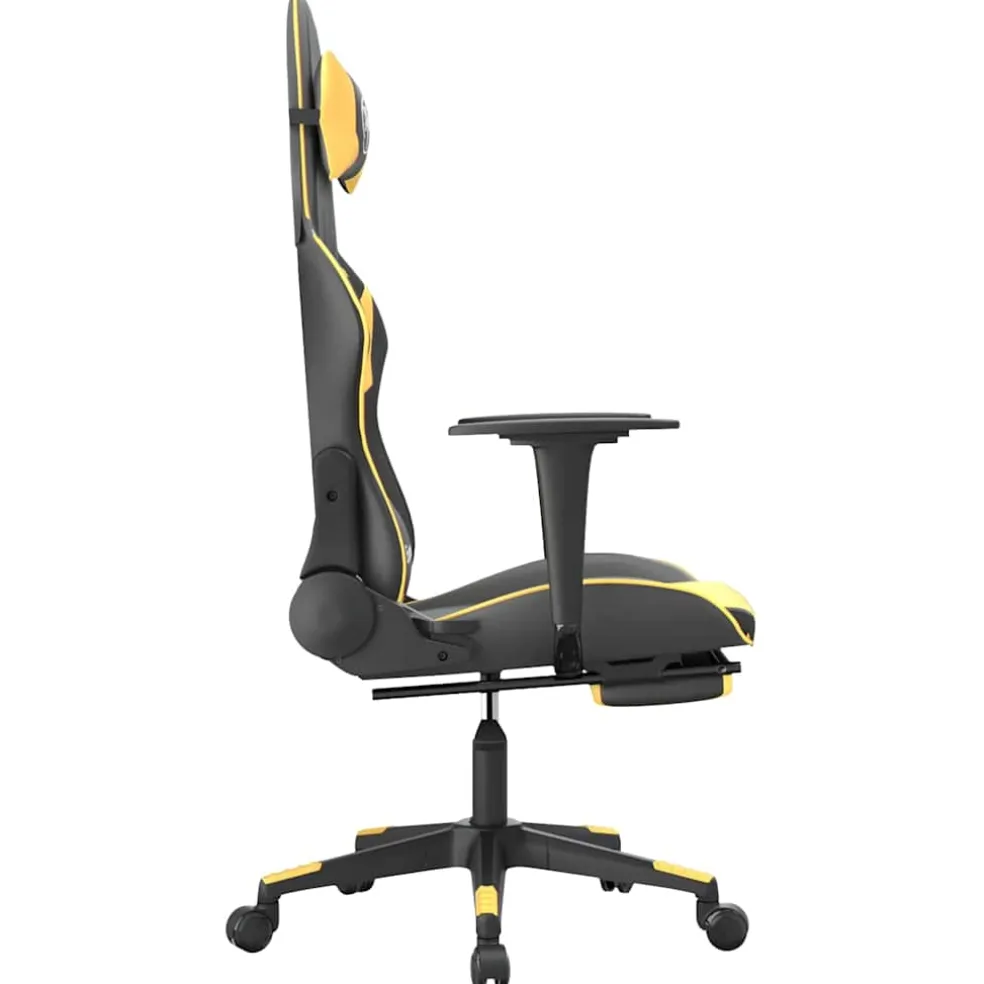 vidaXL Massage gamestoel met voetensteun kunstleer zwart/goudkleurig