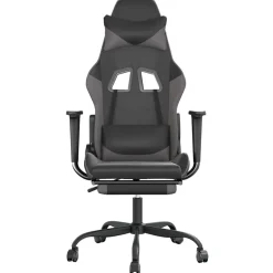 vidaXL Massage gamestoel met voetensteun kunstleer zwart en grijs