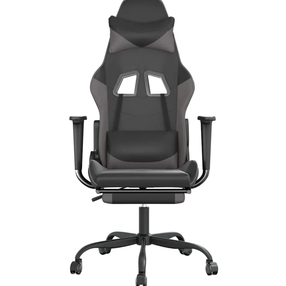 vidaXL Massage gamestoel met voetensteun kunstleer zwart en grijs