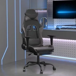vidaXL Massage gamestoel met voetensteun kunstleer zwart en grijs
