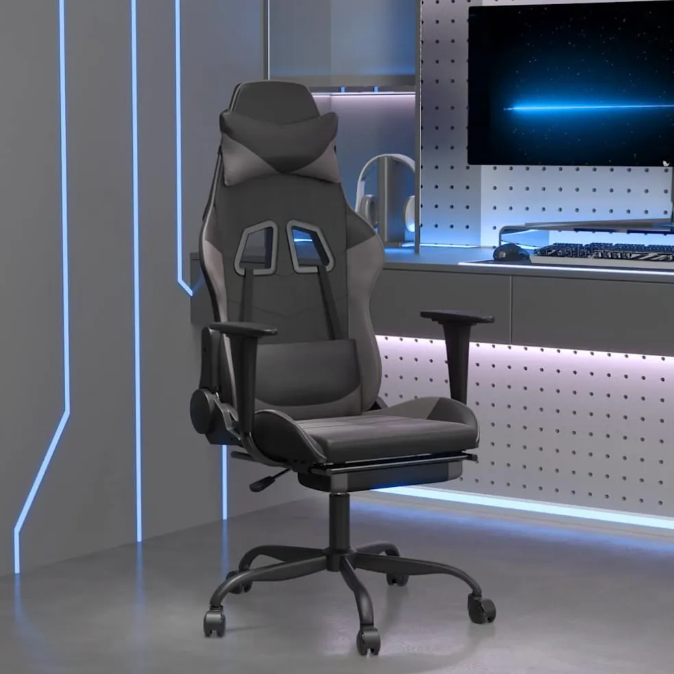 vidaXL Massage gamestoel met voetensteun kunstleer zwart en grijs