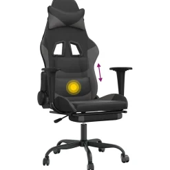 vidaXL Massage gamestoel met voetensteun kunstleer zwart en grijs