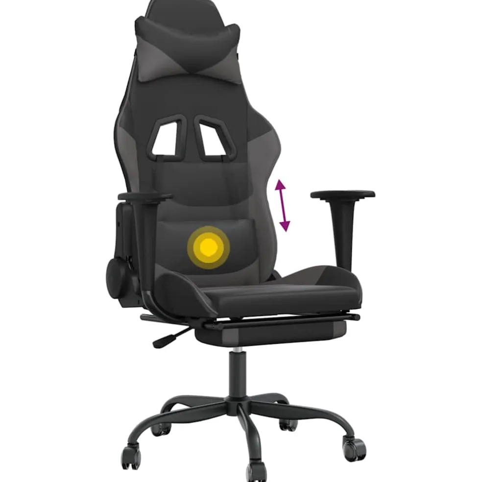 vidaXL Massage gamestoel met voetensteun kunstleer zwart en grijs
