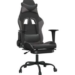 vidaXL Massage gamestoel met voetensteun kunstleer zwart en grijs