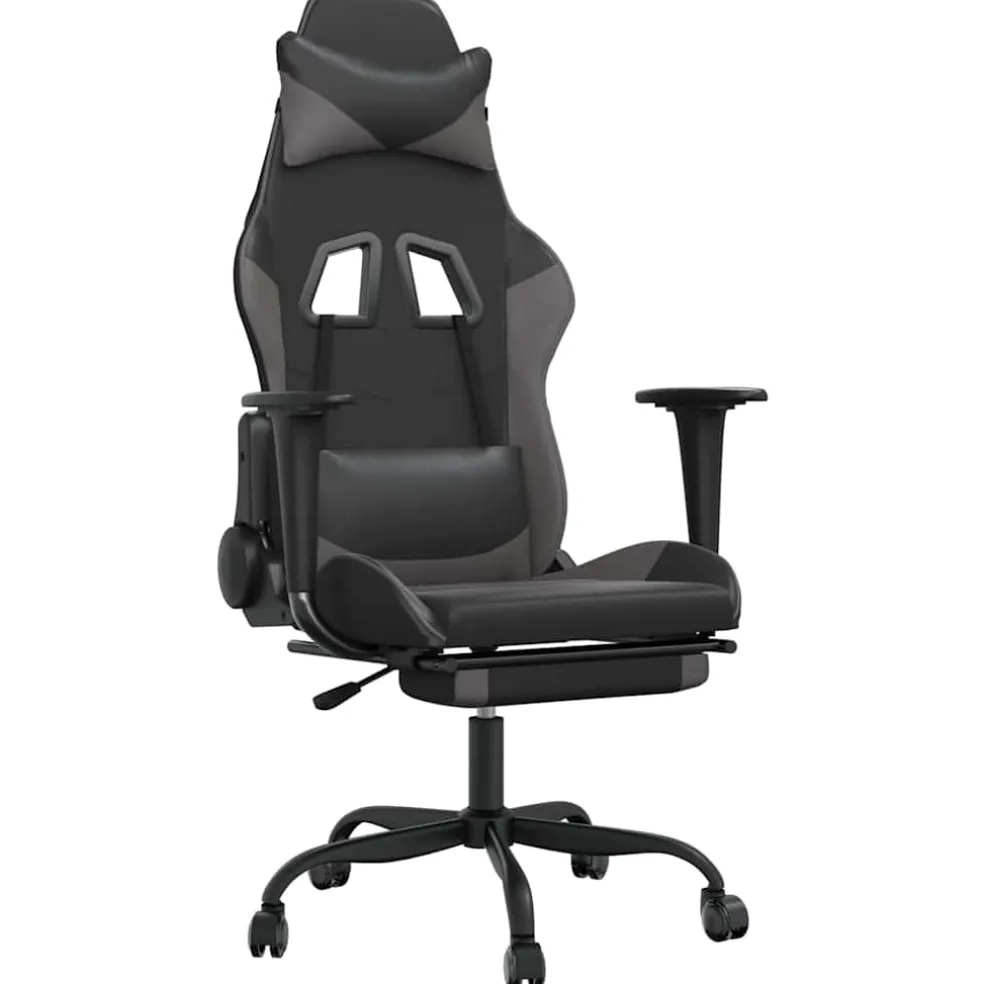 vidaXL Massage gamestoel met voetensteun kunstleer zwart en grijs