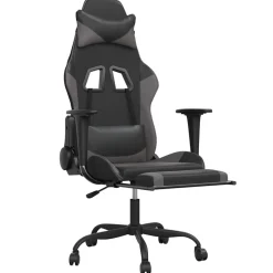 vidaXL Massage gamestoel met voetensteun kunstleer zwart en grijs