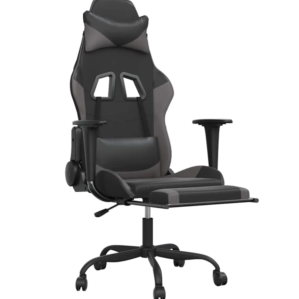 vidaXL Massage gamestoel met voetensteun kunstleer zwart en grijs