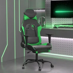 vidaXL Massage gamestoel met voetensteun kunstleer zwart en groen