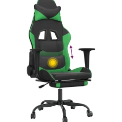 vidaXL Massage gamestoel met voetensteun kunstleer zwart en groen