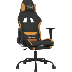 vidaXL Massage gamestoel met voetensteun stof zwart en oranje