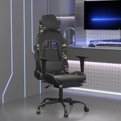 vidaXL Massage gamestoel met voetensteun kunstleer zwart & camouflage