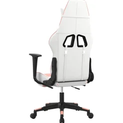 vidaXL Massage gamestoel met voetensteun kunstleer wit en roze