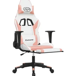 vidaXL Massage gamestoel met voetensteun kunstleer wit en roze