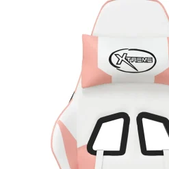 vidaXL Massage gamestoel met voetensteun kunstleer wit en roze