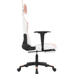 vidaXL Massage gamestoel met voetensteun kunstleer wit en roze