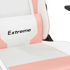 vidaXL Massage gamestoel met voetensteun kunstleer wit en roze