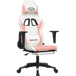vidaXL Massage gamestoel met voetensteun kunstleer wit en roze