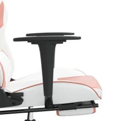 vidaXL Massage gamestoel met voetensteun kunstleer wit en roze
