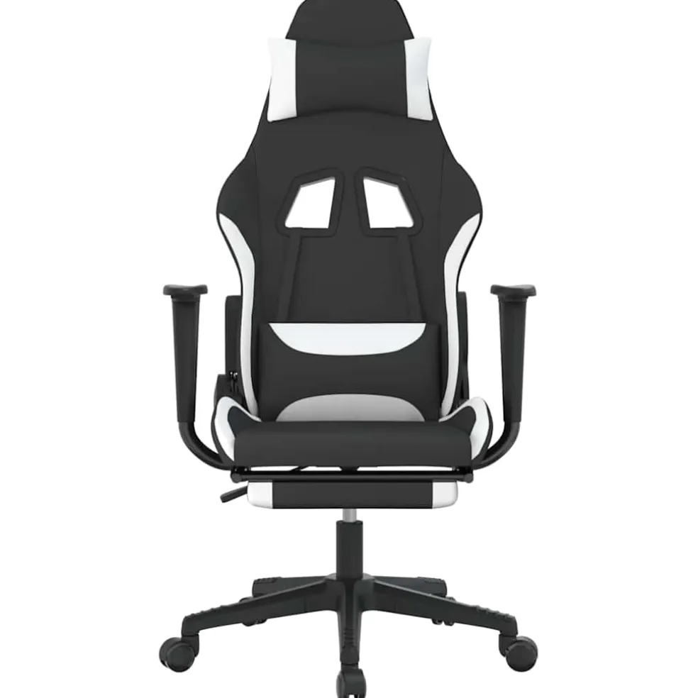 vidaXL Massage gamestoel met voetensteun stof zwart en wit