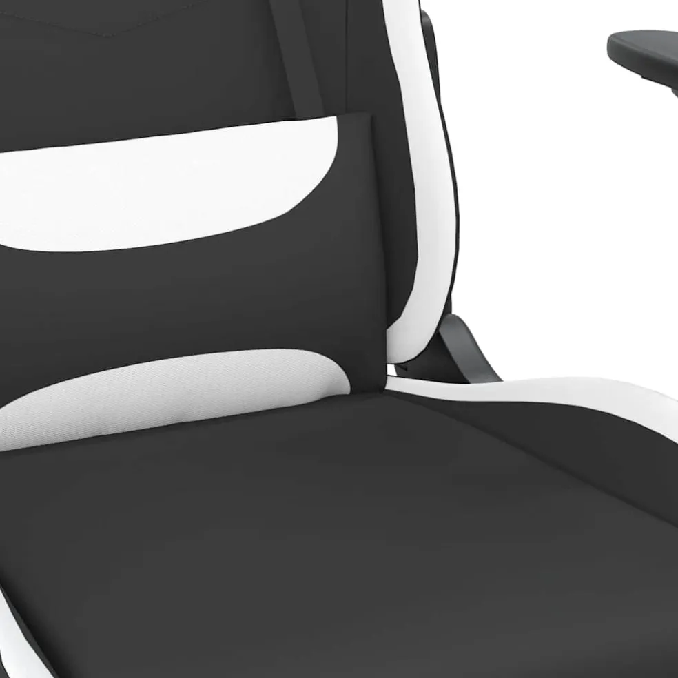 vidaXL Massage gamestoel met voetensteun stof zwart en wit