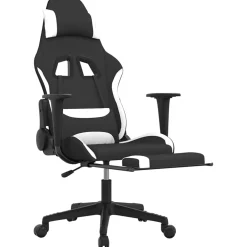 vidaXL Massage gamestoel met voetensteun stof zwart en wit