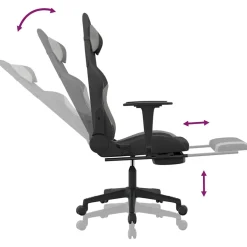 vidaXL Massage gamestoel met voetensteun stof zwart en lichtgrijs