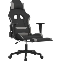vidaXL Massage gamestoel met voetensteun stof zwart en lichtgrijs
