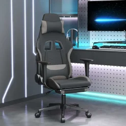 vidaXL Massage gamestoel met voetensteun stof zwart en lichtgrijs