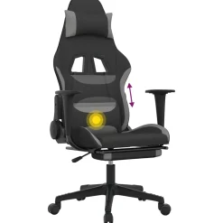 vidaXL Massage gamestoel met voetensteun stof zwart en lichtgrijs