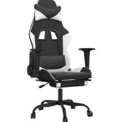 vidaXL Massage gamestoel met voetensteun kunstleer zwart & wit