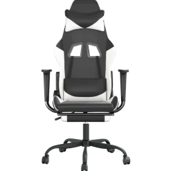 vidaXL Massage gamestoel met voetensteun kunstleer zwart & wit