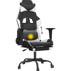 vidaXL Massage gamestoel met voetensteun kunstleer zwart & wit