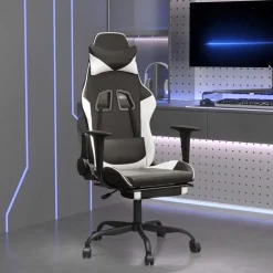 vidaXL Massage gamestoel met voetensteun kunstleer zwart & wit