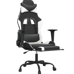 vidaXL Massage gamestoel met voetensteun kunstleer zwart & wit